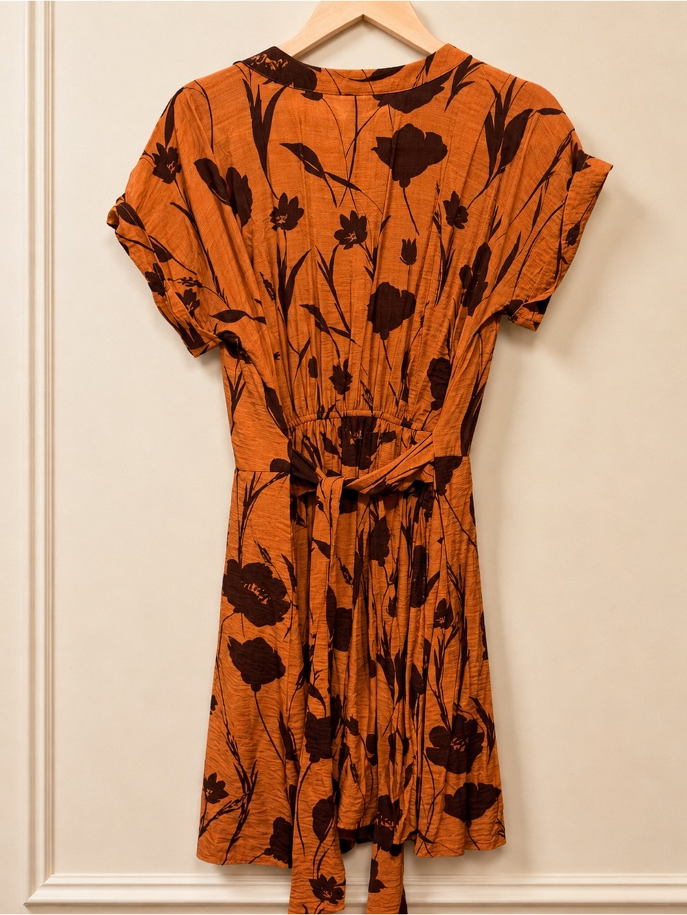 Simply Vera Vera Wang Rust Orange Floral Tie Waist Dress | Size Large - Picture 3 of 4